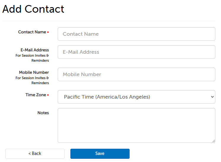 Fields for new contact