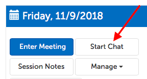 Start Chat button on video session panel