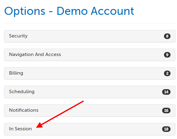 Arrow pointing at In Session section